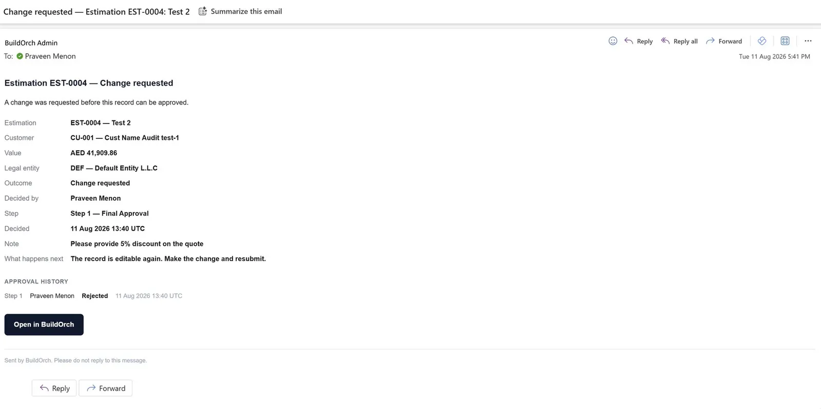 Approval notification email