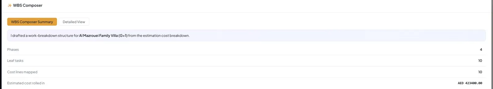 AI WBS Composer — drafted summary