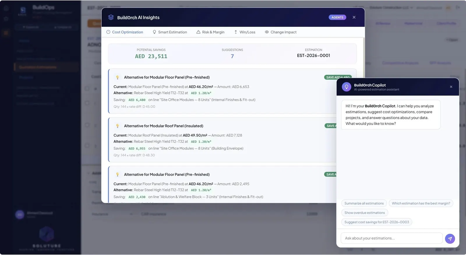 BuildOrch AI Insights with Cost Optimization and the Copilot assistant