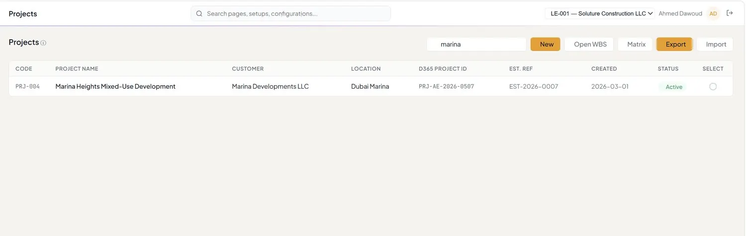 D365 project ID on the project record